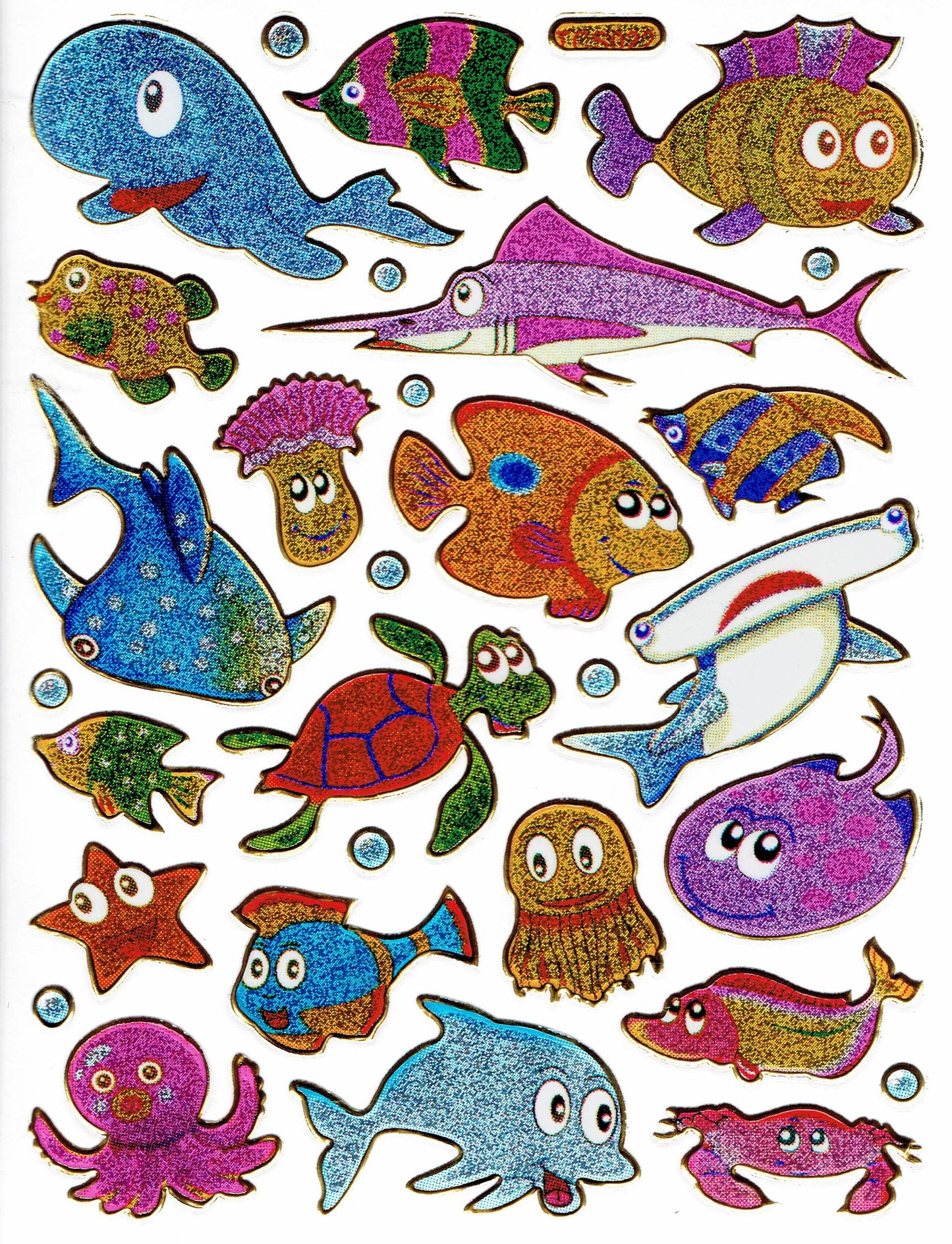 Fish Fish sea creatures aquatic animals animals colorful stickers metallic glitter effect for children crafts kindergarten birthday 1 sheet 281