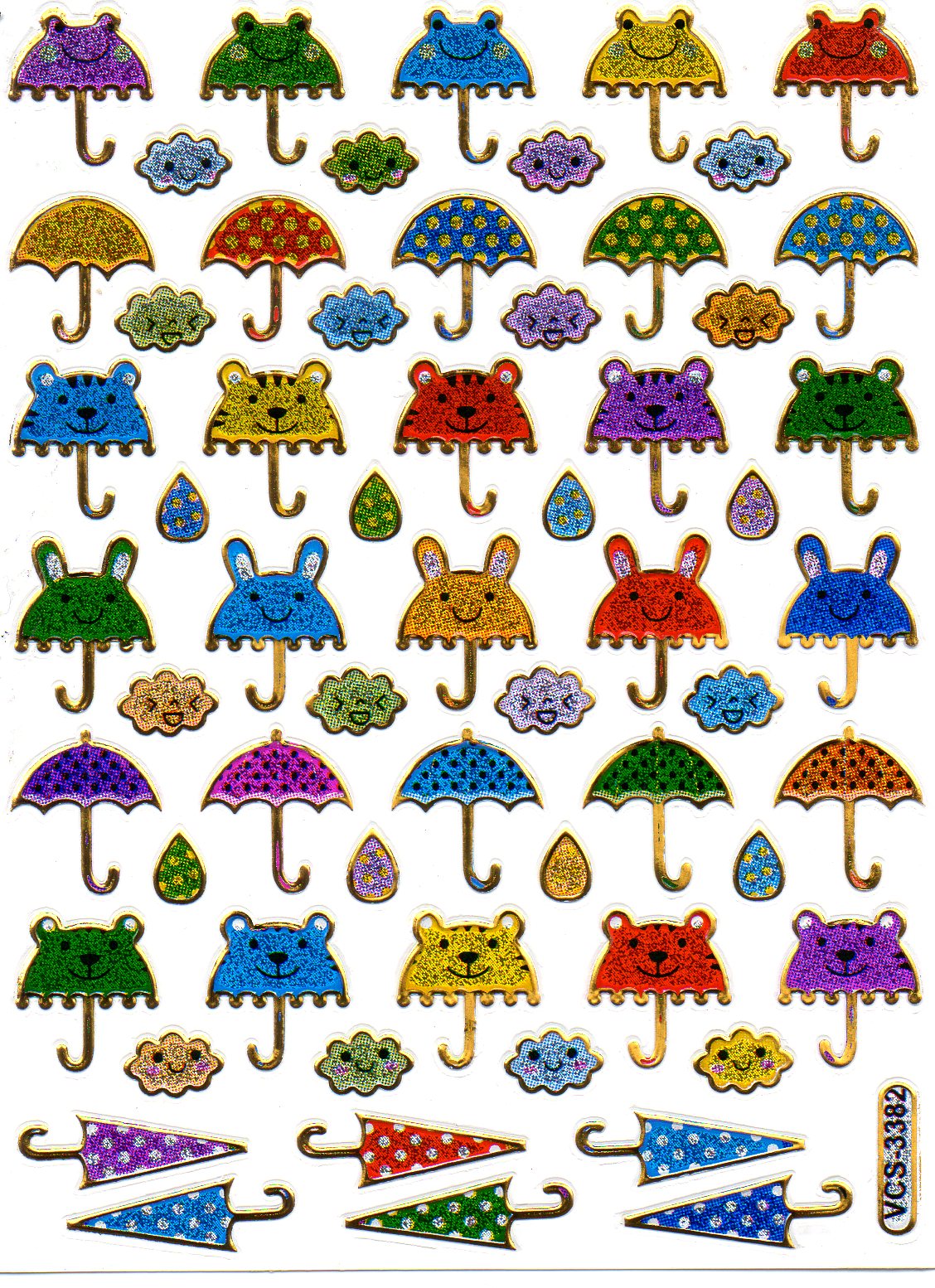 Parapluie, ombrelle, ombrelle, autocollant, effet pailleté métallisé, école, enfants, bricolage, maternelle, 1 feuille 281
