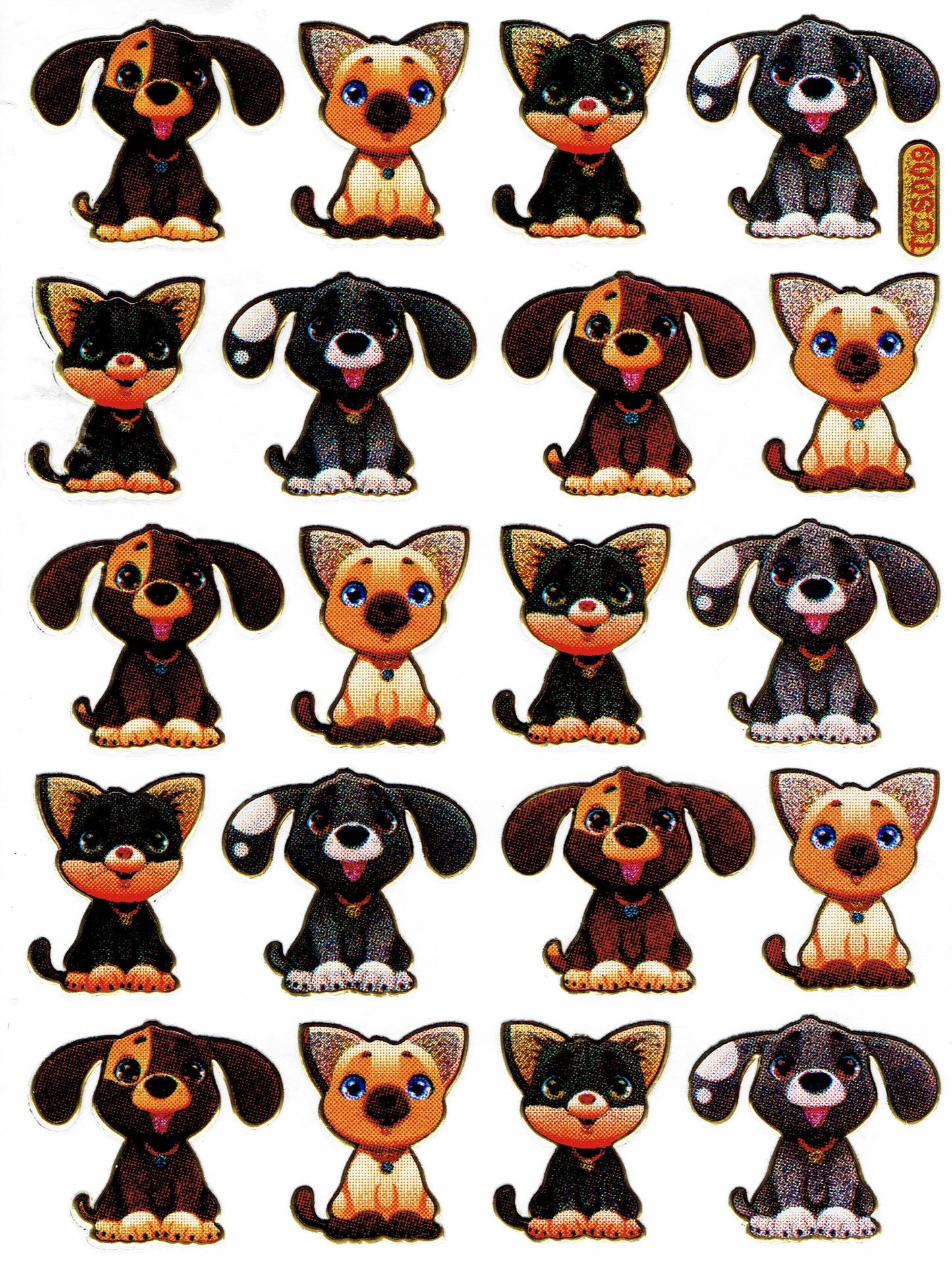 Hunde Hund Welpe bunt Tiere Aufkleber Sticker metallic Glitzer Effekt Kinder Basteln Kindergarten 1 Bogen 298