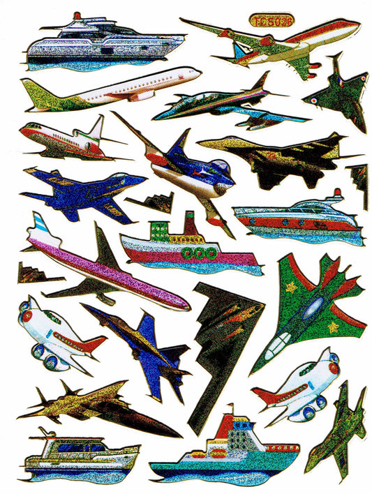 Jet Flugzeug Schiffe Yacht Aufkleber Sticker metallic Glitzer Effekt Schule Kinder Basteln Kindergarten 1 Bogen 299