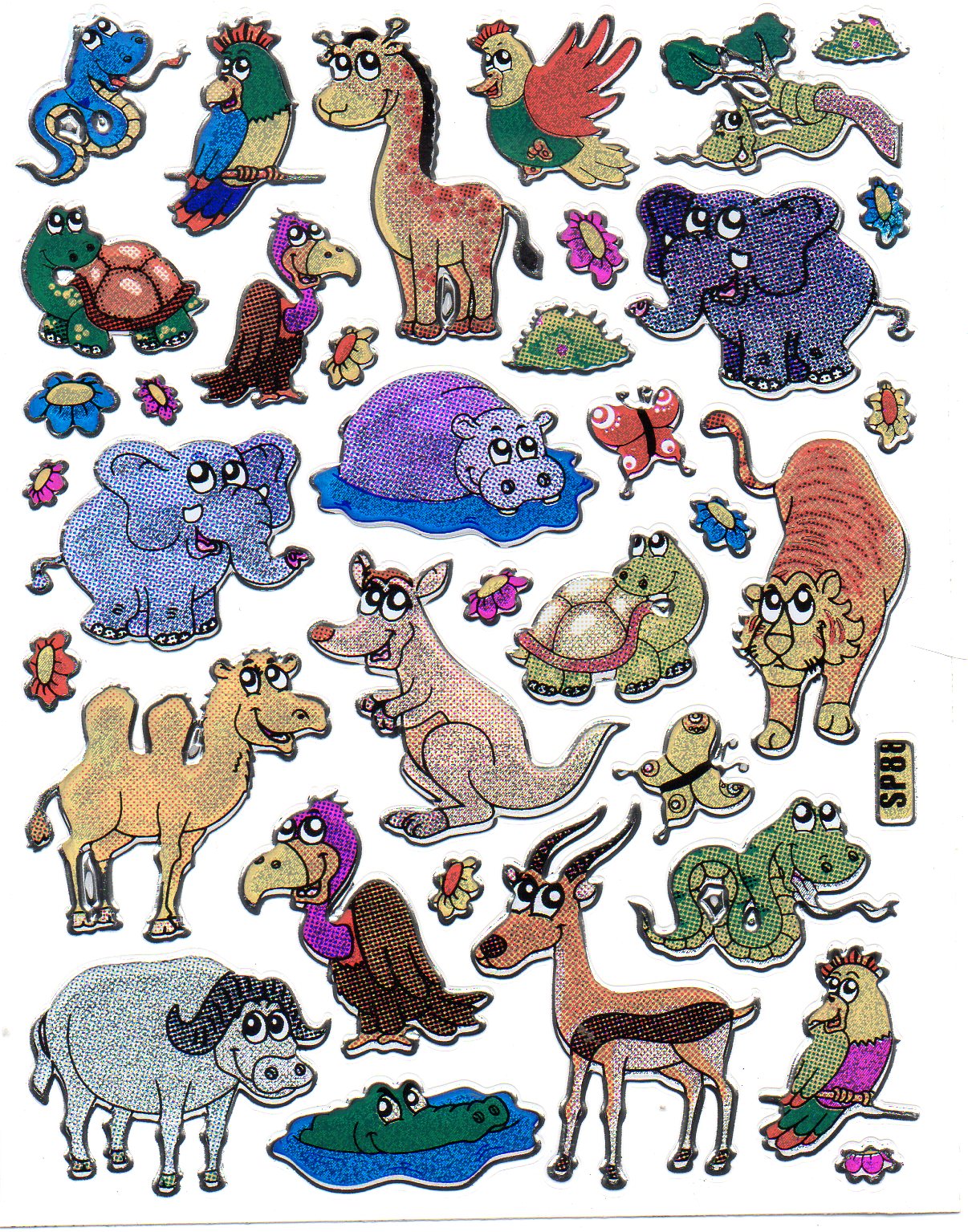 Känguruh Elefant Kamel bunt Tiere Aufkleber Sticker metallic Glitzer Effekt Kinder Basteln Kindergarten 1 Bogen 341