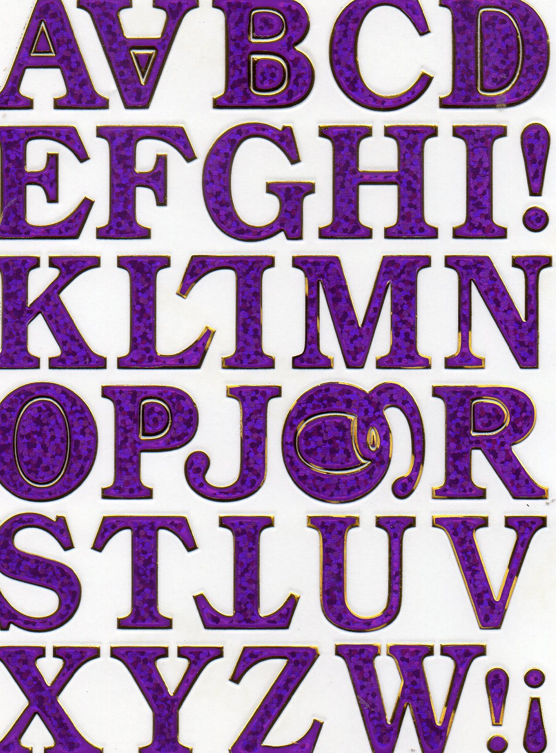 Lettres ABC violet hauteur 18 mm autocollant autocollant métallisé paillettes effet école bureau dossier enfants artisanat maternelle 1 feuille 358