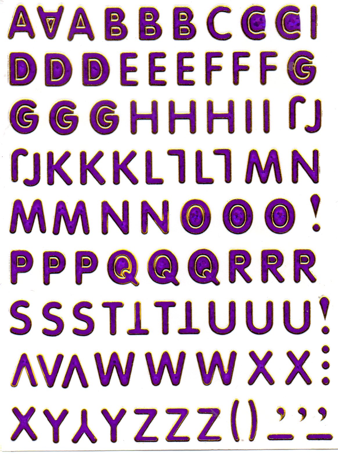Lettres ABC violet hauteur 10 mm autocollant autocollant métallisé paillettes effet école bureau dossier enfants artisanat maternelle 1 feuille 370