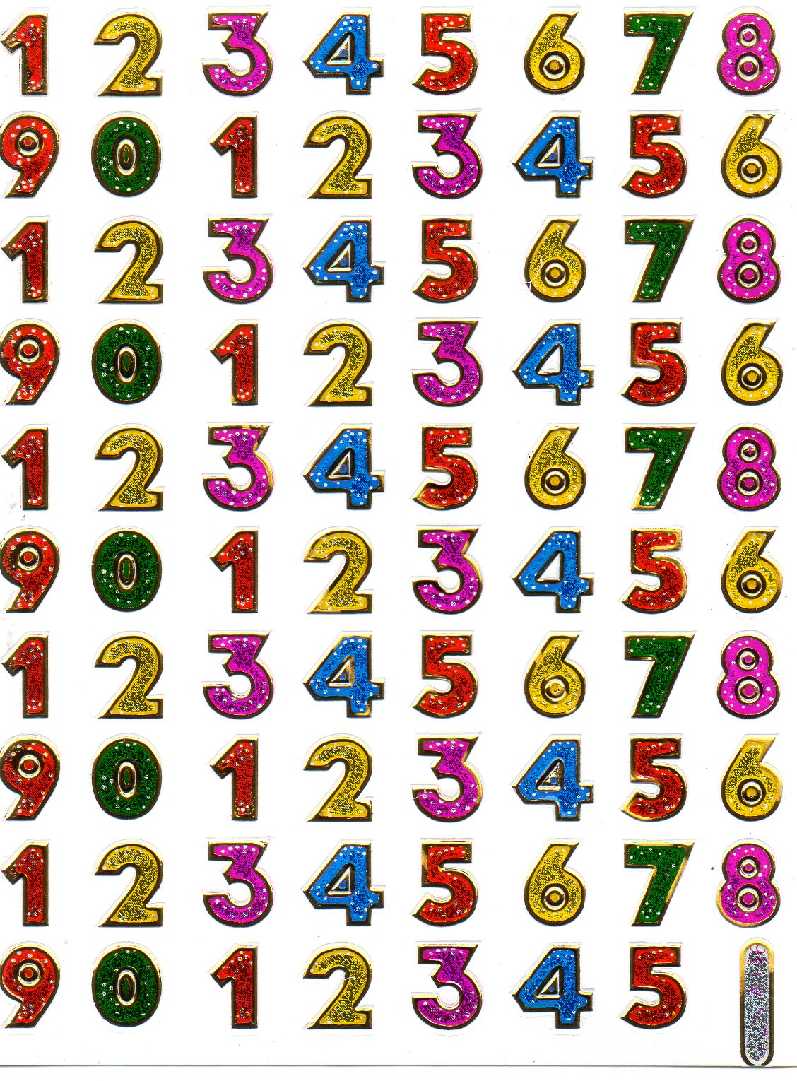 Numbers colorful 123 height 12 mm sticker sticker metallic glitter effect school office folder children craft kindergarten 1 sheet 424