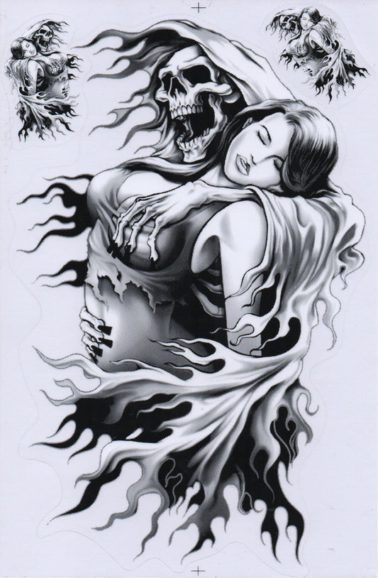 Sensemann Frau Totenkopf Skull Aufkleber Sticker Motorrad Roller Skateboard Auto Tuning Modellbau selbstklebend 524