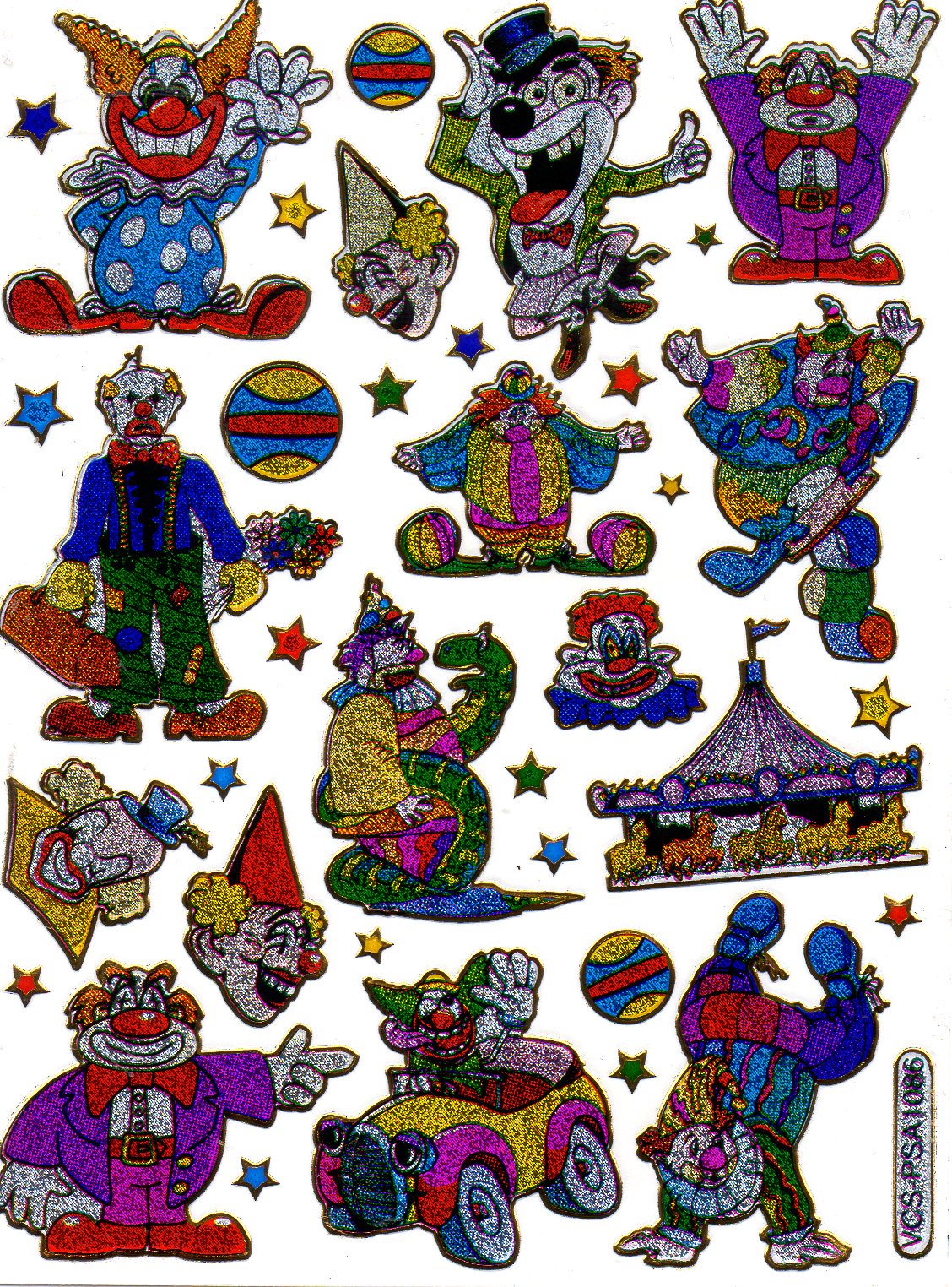 Clown cirque autocollant autocollant métallisé paillettes effet écoliers artisanat maternelle 1 feuille 470