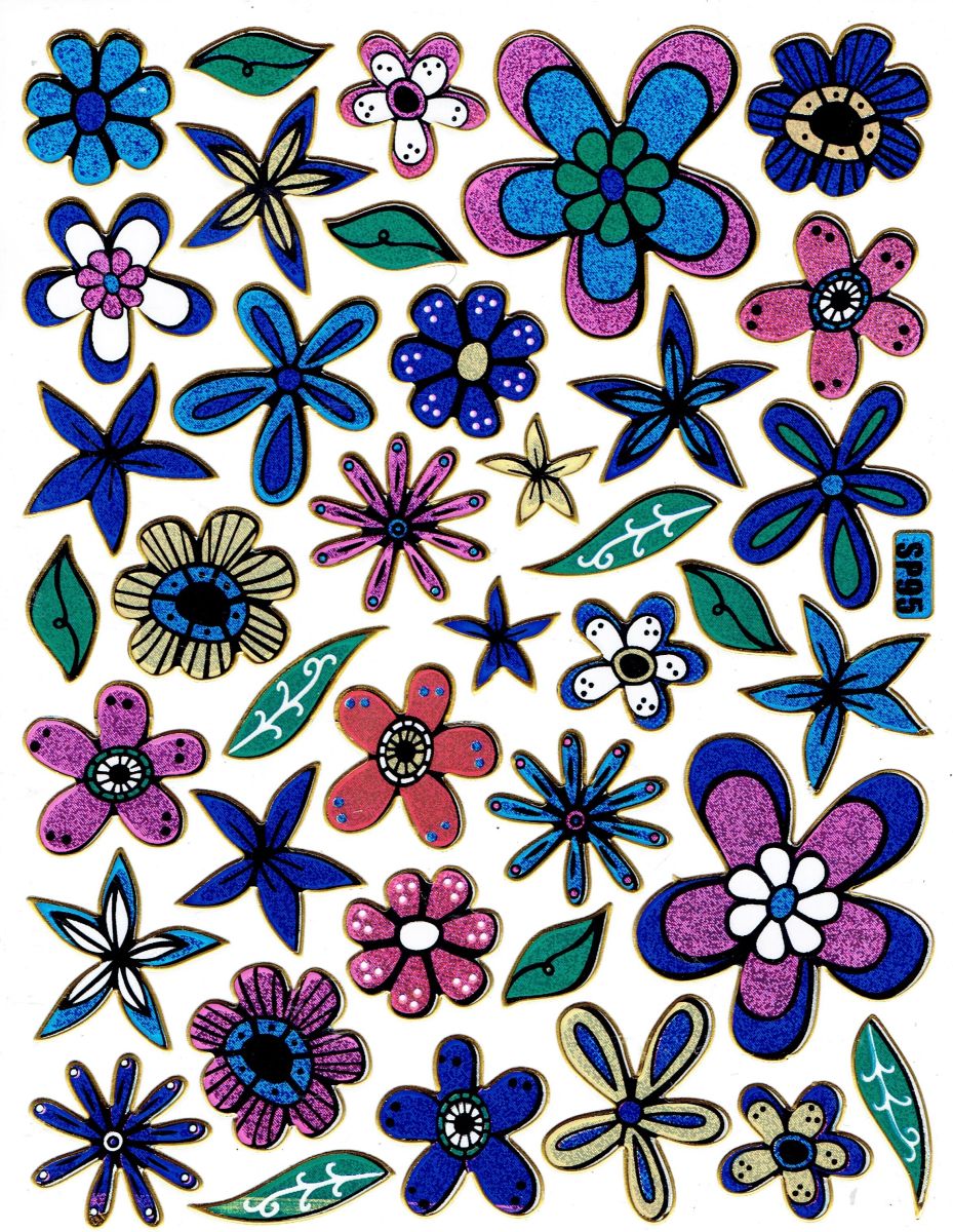 Orchideen Blumen bunt Aufkleber Sticker metallic Glitzer Effekt Kinder Basteln Kindergarten 1 Bogen 490