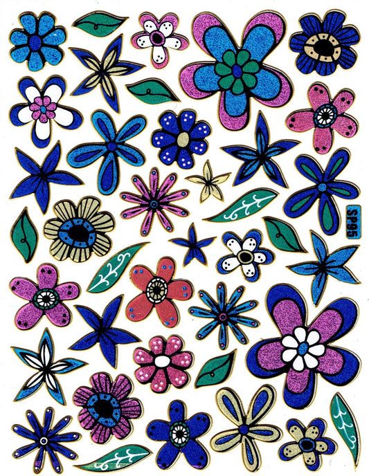 Orchideen Blumen bunt Aufkleber Sticker metallic Glitzer Effekt Kinder Basteln Kindergarten 1 Bogen 490