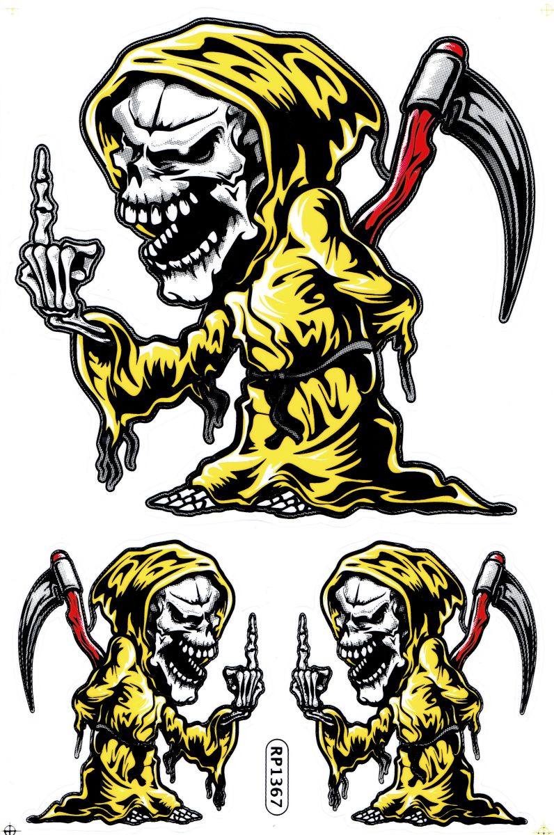 Sensemann Totenkopf Skull Aufkleber Sticker Motorrad Roller Skateboard Auto Tuning Modellbau selbstklebend 506
