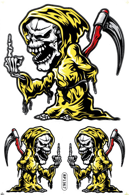Sensemann Totenkopf Skull Aufkleber Sticker Motorrad Roller Skateboard Auto Tuning Modellbau selbstklebend 506