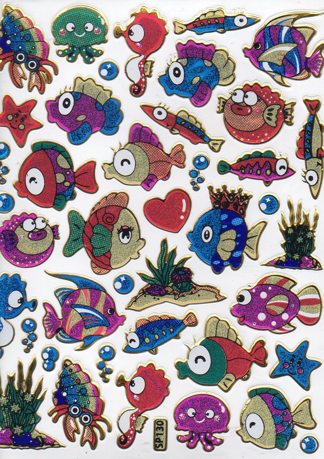 Fish Fish sea creatures aquatic animals animals colorful stickers metallic glitter effect for children crafts kindergarten birthday 1 sheet 562