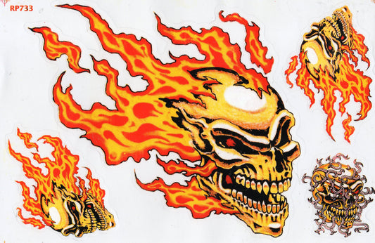 Totenkopf Schädel Flammen Aufkleber Motorrad Fahrrad Skateboard Auto Tuning selbstklebend 432
