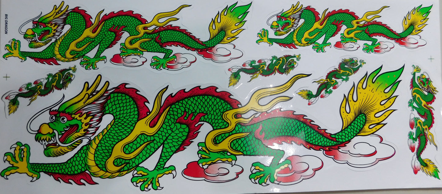 Dragons green extra large sticker decal foil 1 sheet 530 mm x 230 mm weatherproof motorcycle scooter skateboard car tuning self-adhesive