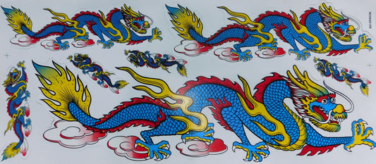 Drachen blau extra big Sticker Aufkleber Folie 1 Blatt 530 mm x 230 mm wetterfest Motorrad Roller Skateboard Auto Tuning selbstklebend
