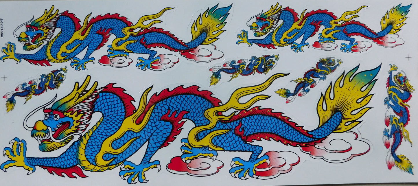 Dragons blue extra big Sticker Decal Foil 1 Sheet 530 mm x 230 mm weatherproof Motorcycle Scooter Skateboard Car Tuning self-adhesive