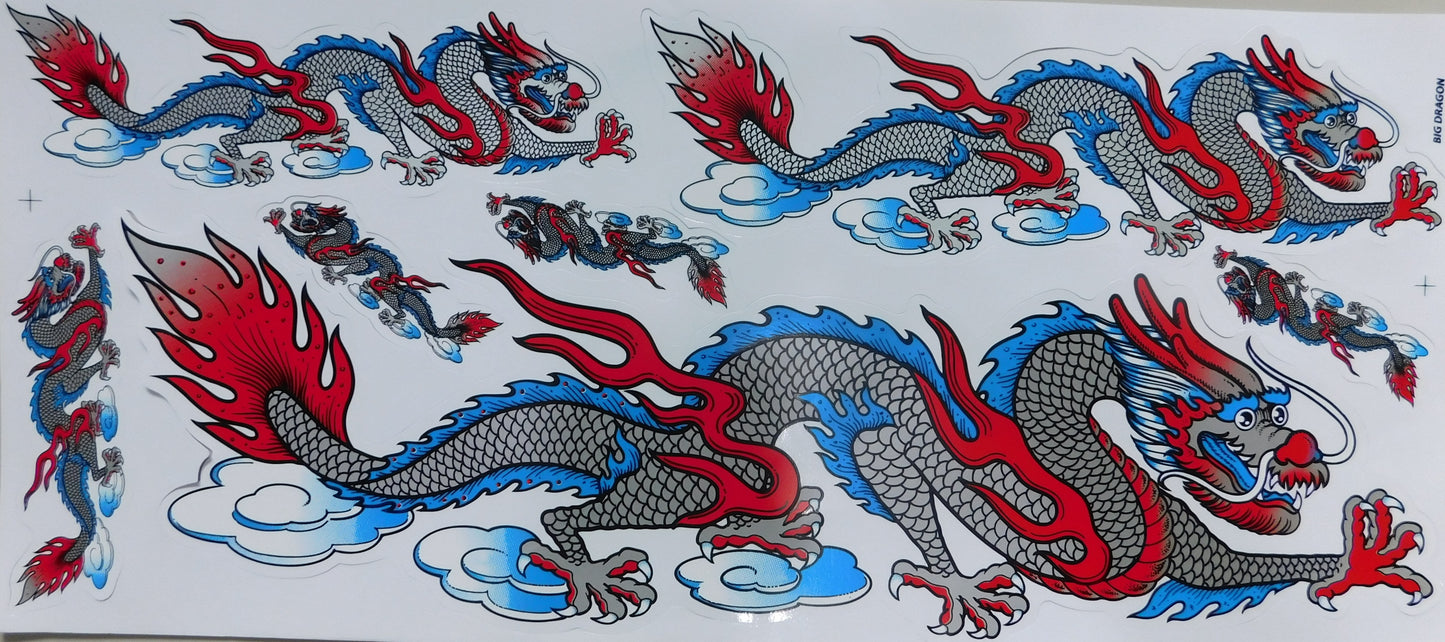 Drachen grau extra big Sticker Aufkleber Folie 1 Blatt 530 mm x 230 mm wetterfest Motorrad Roller Skateboard Auto Tuning selbstklebend