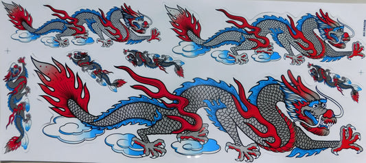 Drachen grau extra big Sticker Aufkleber Folie 1 Blatt 530 mm x 230 mm wetterfest Motorrad Roller Skateboard Auto Tuning selbstklebend