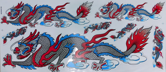 Drachen grau extra big Sticker Aufkleber Folie 1 Blatt 530 mm x 230 mm wetterfest Motorrad Roller Skateboard Auto Tuning selbstklebend