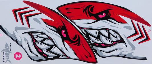 Hai Shark Flammen rot Sticker Aufkleber Folie 1 Blatt 350 mm x 150 mm wetterfest Motorrad Roller Skateboard Auto Tuning selbstklebend