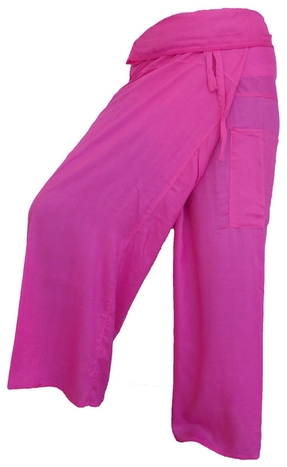 Pantalons de pêcheur multicolores : Pantalons de pêcheur thaïlandais modernes et non genrés en tissu léger pour le yoga et le massage.