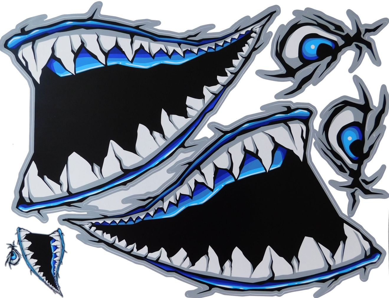 BIG SIZE Hai Maul Rachen Schlund Zähne blau Aufkleber Sticker Motorrad Roller Skateboard Auto Tuning Modellbau selbstklebend FSB110