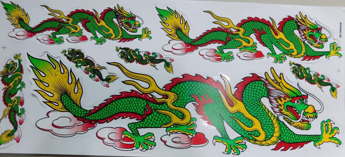 Dragon green extra big Sticker Decal Foil 1 Sheet 530 mm x 230 mm weatherproof Motorcycle Scooter Skateboard Car Tuning self-adhesive