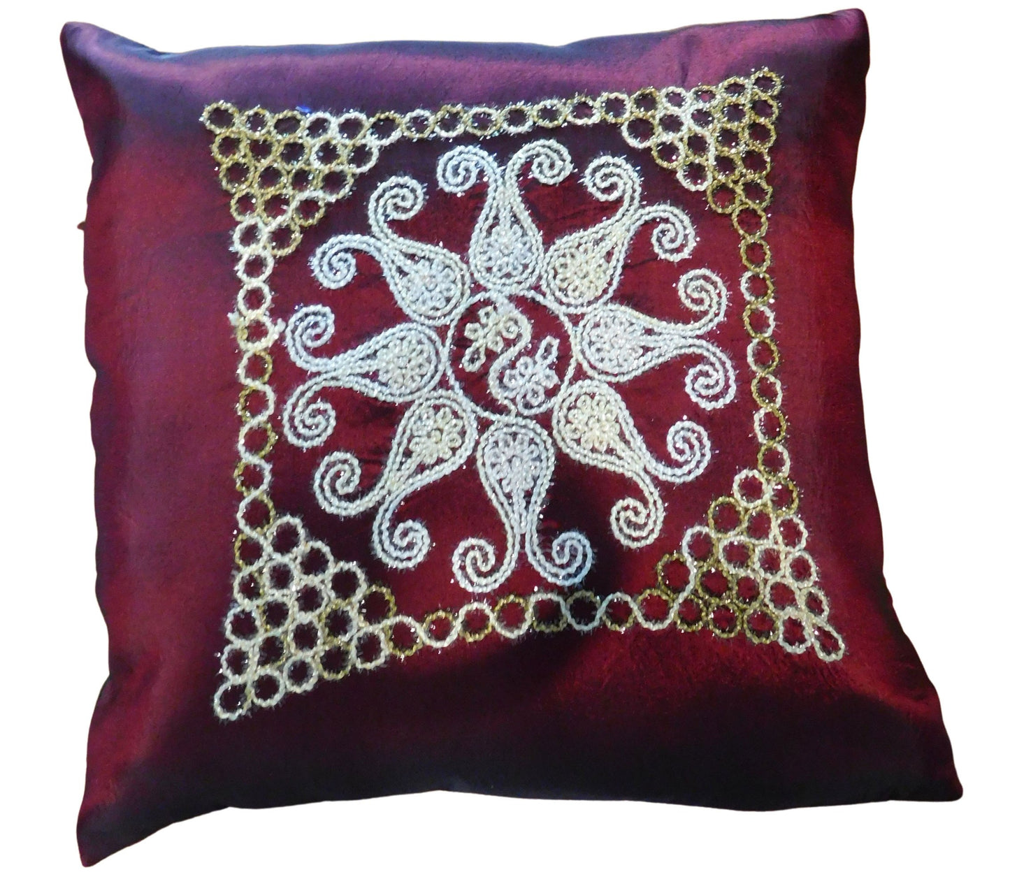 Kissen Kissenbezug Motiv Blumen stickmotiv weinrot 40x40cm/15.5x15.5in Thai Seide Sofa Bett Gartenstuhl