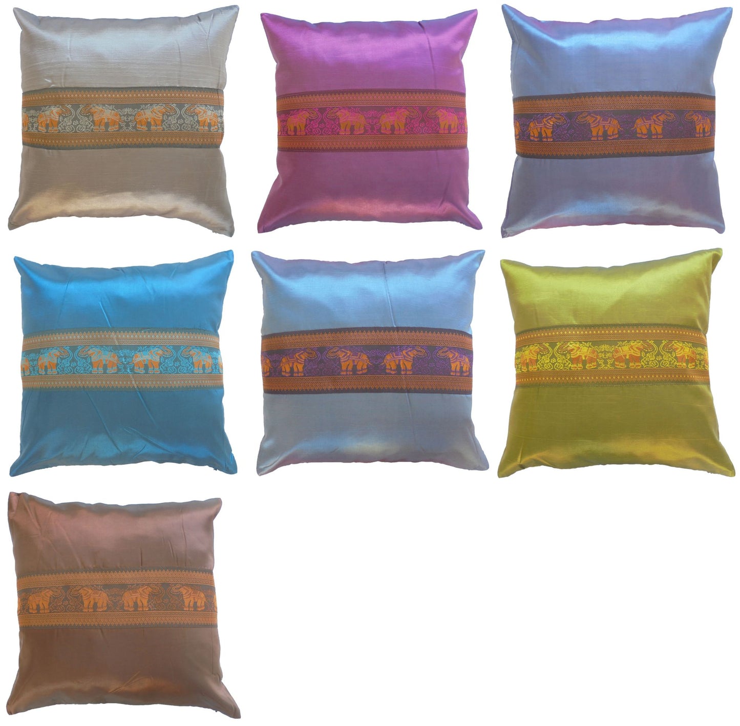 Kissen Kissenbezug Motiv Elefanten bunt verschiedene Farben 40x40cm Thai Seide Sofa Bett Gartenstuhl