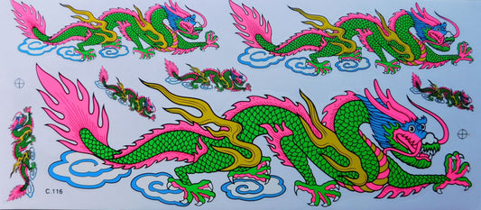 Drache grün extra big Sticker Aufkleber Folie 1 Blatt 530 mm x 230 mm wetterfest Motorrad Roller Skateboard Auto Tuning selbstklebend LS004