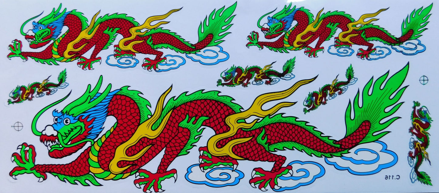 2 x Drache rot extra big Sticker Aufkleber Folie 1 Blatt 530 mm x 230 mm wetterfest Motorrad Roller Skateboard Auto Tuning selbstklebend LS005+6