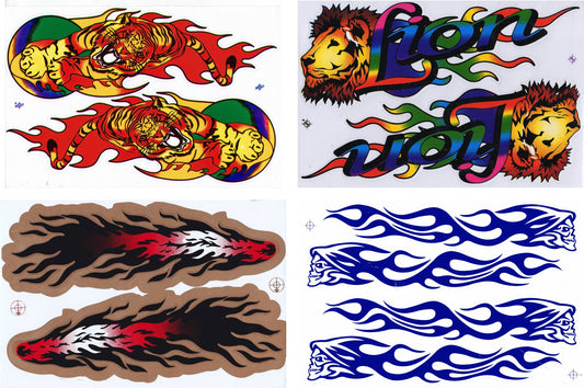 4 Bogen Promotion Set Flammen Feuer Aufkleber Sticker Motorrad Moped Roller Skateboard Auto Tuning Modellbau selbstklebend