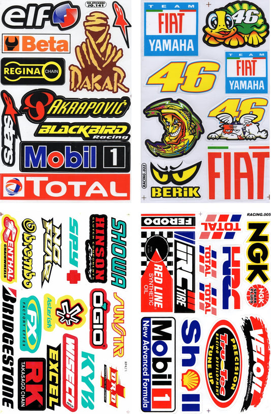 4 Bogen Promotion Set Sponsoren Sponsors Aufkleber Sticker Motorrad Moped Roller Skateboard Auto Tuning Modellbau selbstklebend
