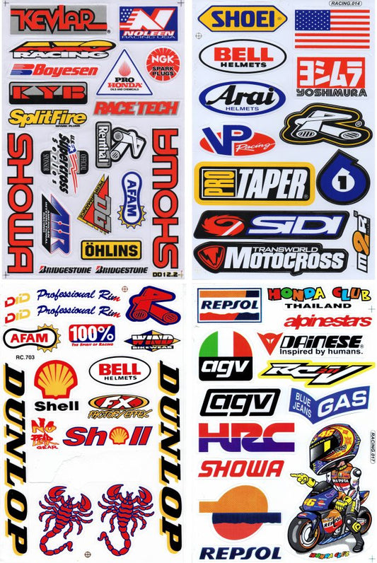 4 Bogen Promotion Set Sponsoren Sponsors Aufkleber Sticker Motorrad Moped Roller Skateboard Auto Tuning Modellbau selbstklebend