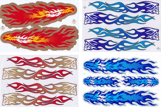 4 Bogen Promotion Set Flammen Feuer Aufkleber Sticker Motorrad Moped Roller Skateboard Auto Tuning Modellbau selbstklebend