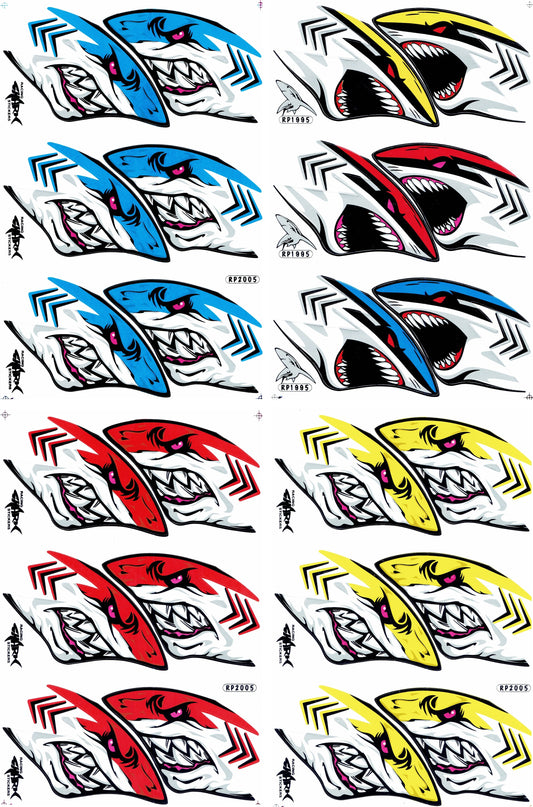 4 Bogen Promotion Set Hai Maul Zähne Monster Aufkleber Sticker Motorrad Moped Roller Skateboard Auto Tuning Modellbau selbstklebend