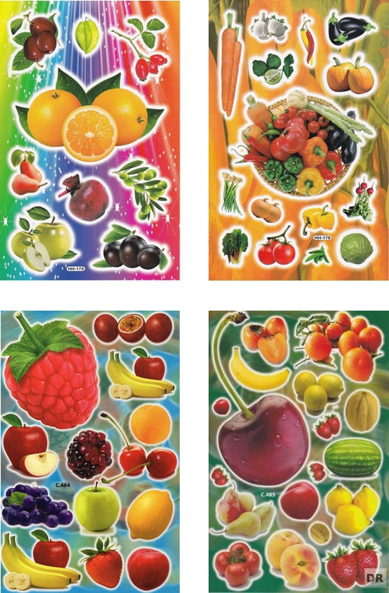 4 Bogen Promotion Set Obst Früchte Gemüse Aufkleber Sticker Kinder Basteln Kindergarten Geburtstag