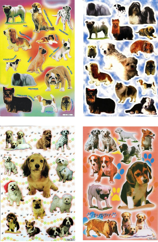 4 Bogen Promotion Set hunde Welpen Tiere Aufkleber Sticker Kinder Basteln Kindergarten Geburtstag