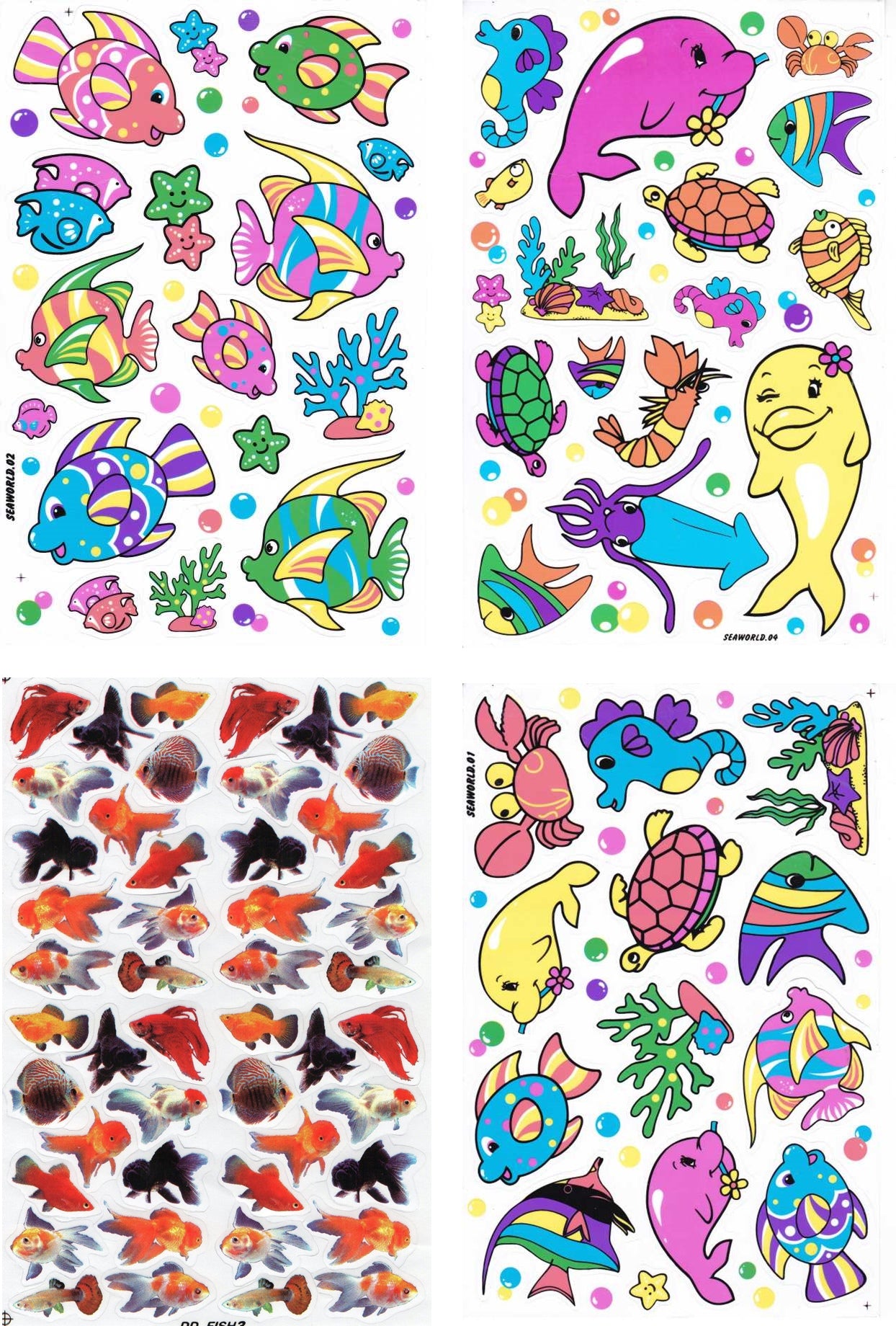 4 Bogen Promotion Set Fische Tiere Aquarium Aufkleber Sticker Kinder Basteln Kindergarten Geburtstag