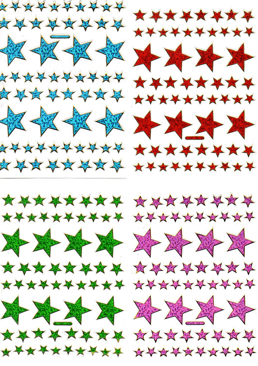 4 Bogen Promotion Set Sterne Stern bunt Aufkleber Sticker metallic Glitzer Effekt Schule Kinder Basteln Kindergarten