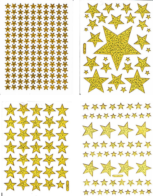 4 Bogen Promotion Set Sterne Stern gold Aufkleber Sticker metallic Glitzer Effekt Schule Kinder Basteln Kindergarten