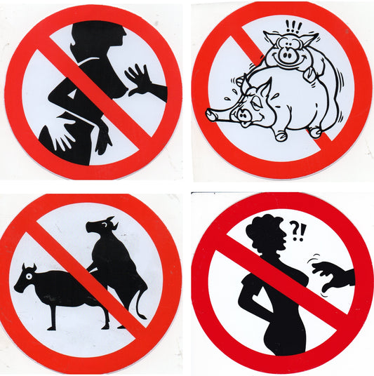 4 Bogen Promotion Spar Set - Verboten  rund Aufkleber Sticker selbstklebend
