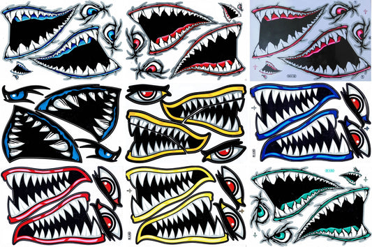 SPARSET 9 BOGEN Hai Maul Shark Zähne Aufkleber Sticker Motorrad Fahrrad Skateboard Auto Tuning selbstklebend S15
