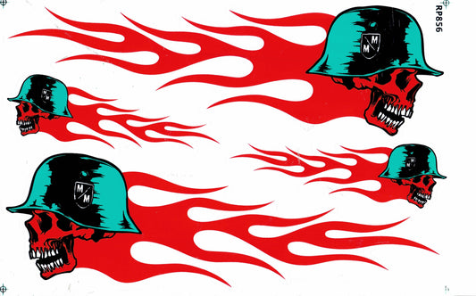 Totenkopf Flammen Feuer rot Aufkleber Sticker Motorrad Roller Skateboard Auto Tuning Modellbau selbstklebend 044