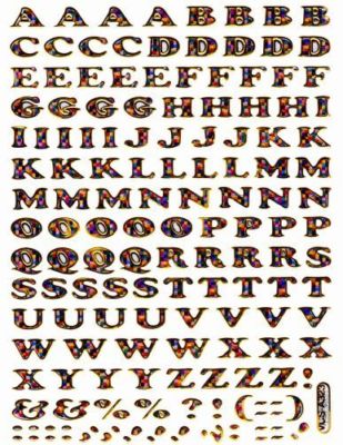 Buchstaben ABC bunt Höhe 6 mm Aufkleber Sticker metallic Glitzer Effekt Schule Büro Ordner Kinder Basteln Kindergarten 1 Bogen 073