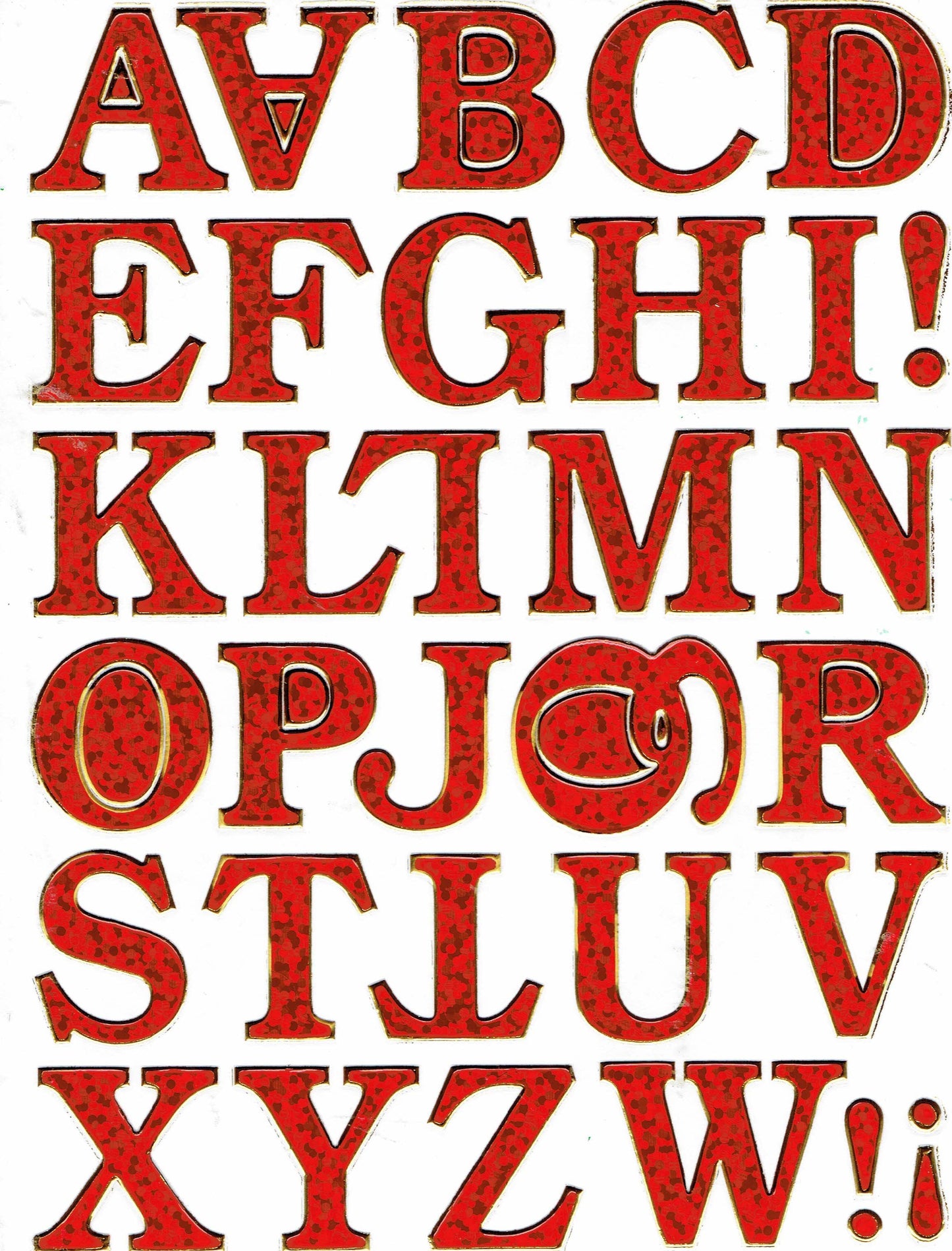 Lettres ABC rouge hauteur 20 mm autocollant autocollant métallisé effet paillettes école bureau dossier enfants artisanat maternelle 1 feuille 079