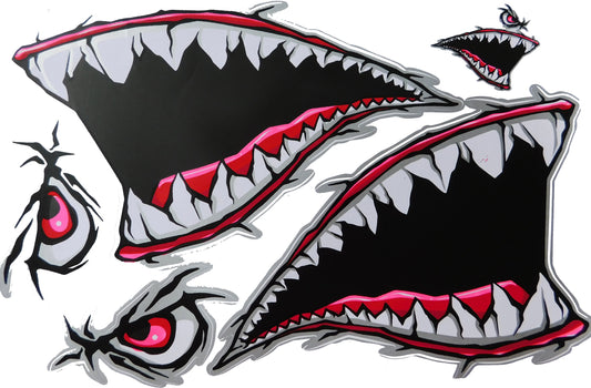 Hai Maul Rachen Schlund Zähne rot Aufkleber Sticker Motorrad Roller Skateboard Auto Tuning Modellbau selbstklebend 086