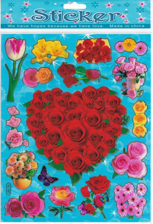 Blumen Herzen Herz Liebe bunt Aufkleber Sticker für Kinder Basteln Kindergarten Geburtstag 1 Bogen 090