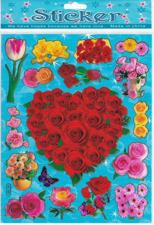 Blumen Herzen Herz Liebe bunt Aufkleber Sticker für Kinder Basteln Kindergarten Geburtstag 1 Bogen 090