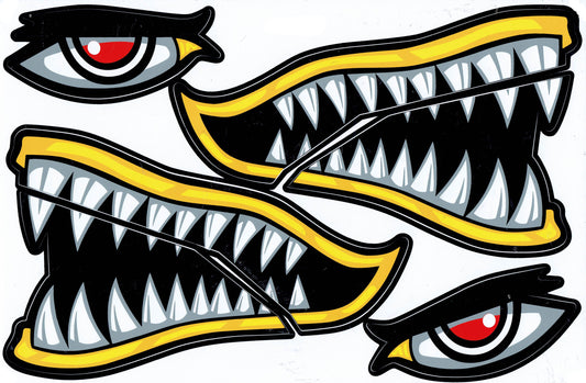 Hai Maul Rachen Schlund Zähne gelb Aufkleber Sticker Motorrad Roller Skateboard Auto Tuning Modellbau selbstklebend 129