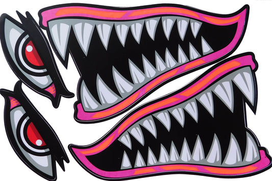Hai Maul Rachen Schlund Zähne pink Aufkleber Sticker Motorrad Roller Skateboard Auto Tuning Modellbau selbstklebend 133